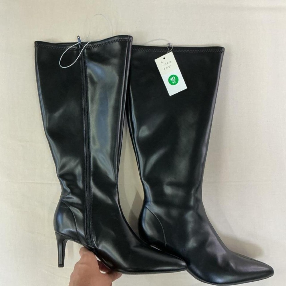 Black faux leather knee-high boots by A New Day